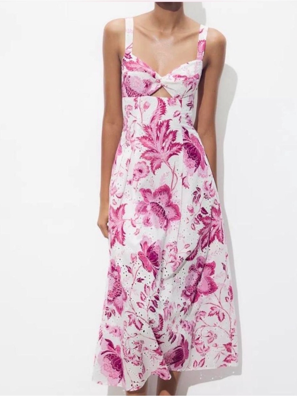Zara Pink Floral Cutout Midi Dress
